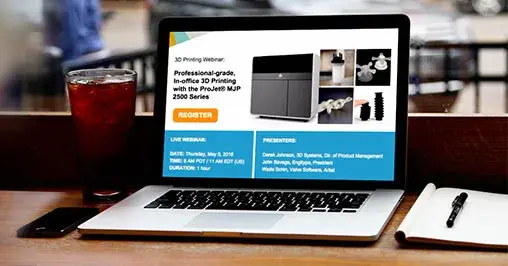 Ein Laptop mit Webinar-Informationen von 3D Systems