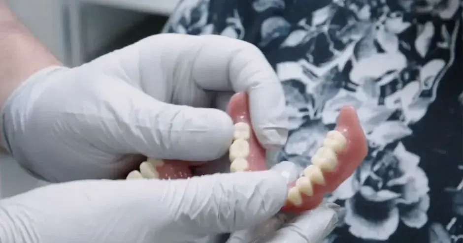 Ein Zahnarzt gibt einem Patienten neuen Zahnersatz