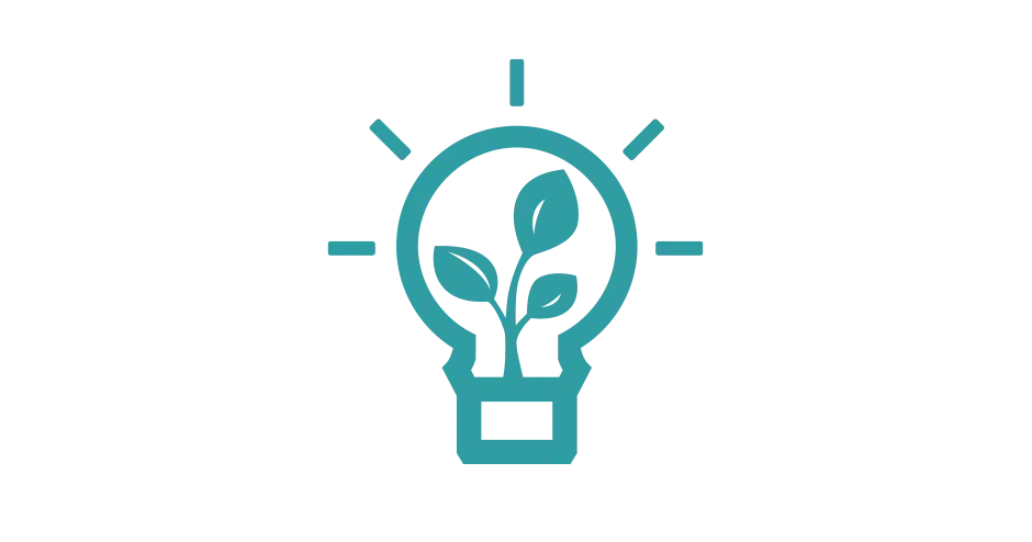 Eine Grafik mit einer Glühbirne mit einem Blatt darin