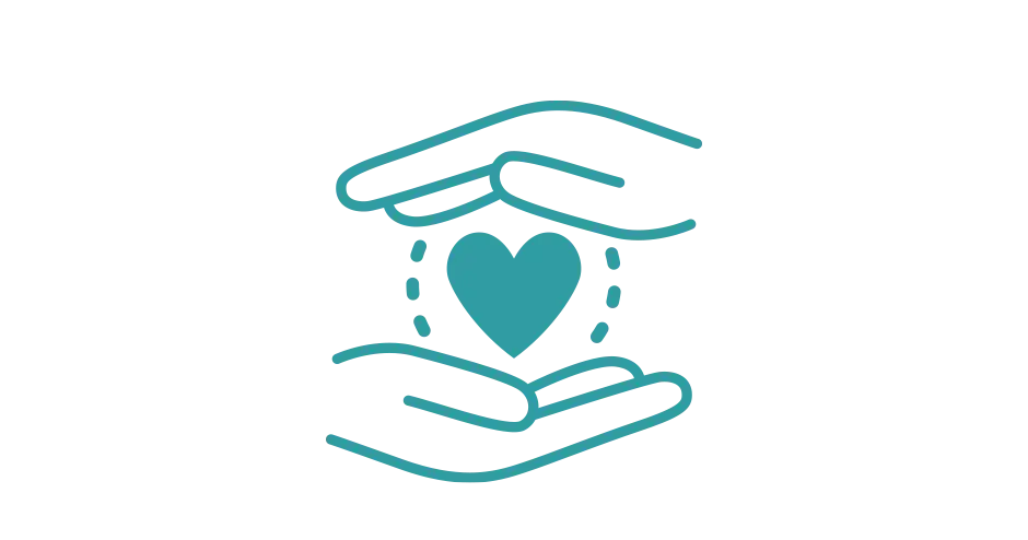 ein Symbol, das 2 Hände zeigt, die ein Herz halten