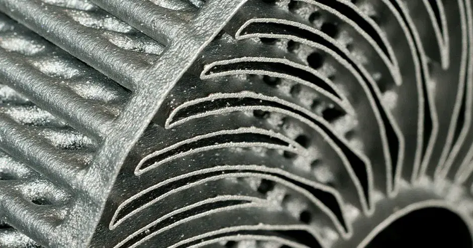 Nahaufnahme eines Laserform-Wärmetauschers für die Luft- und Raumfahrt