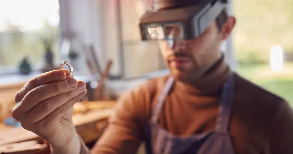 ein juwelier, der einen Ring hält