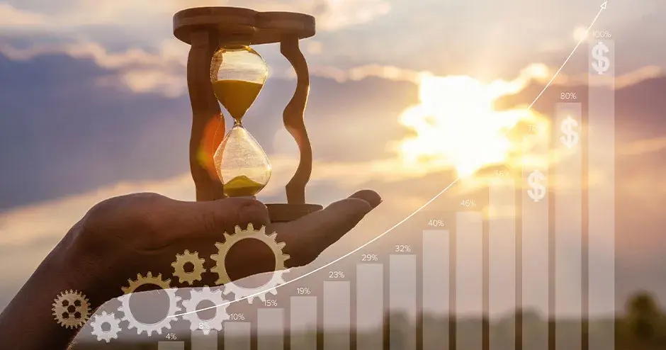 eine Hand mit einer Sanduhr 