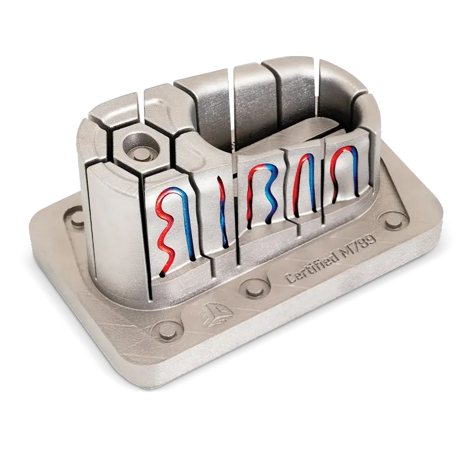 A mold insert air vent with conformal cooling DMP tooling made from Certified M789 (A) 