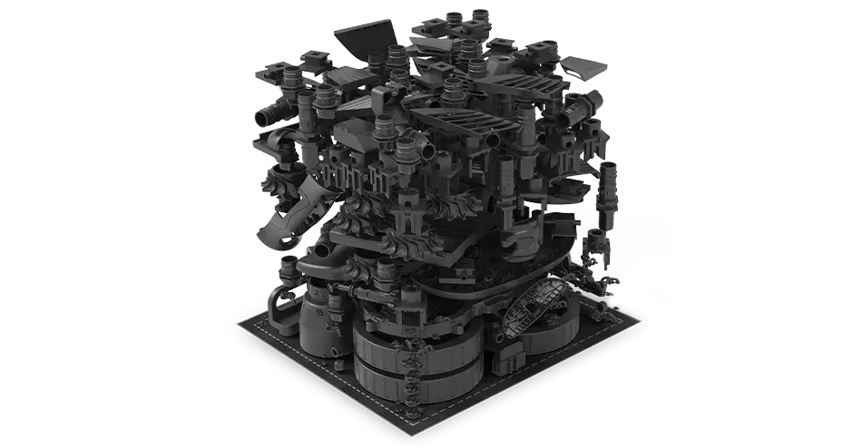 viele 3D gedruckte Teile, die zur optimalen Verarbeitung übereinander gestapelt werden