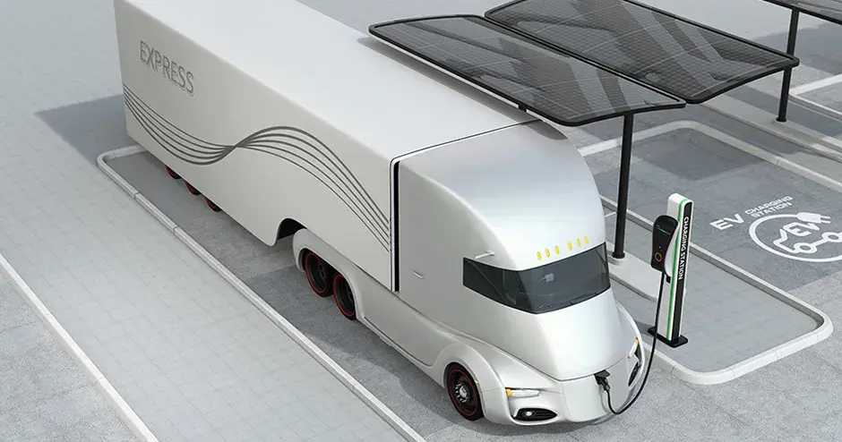 Rendering eines zukünftigen Konzepts für Ladestationen für elektrische Lkw und Busse