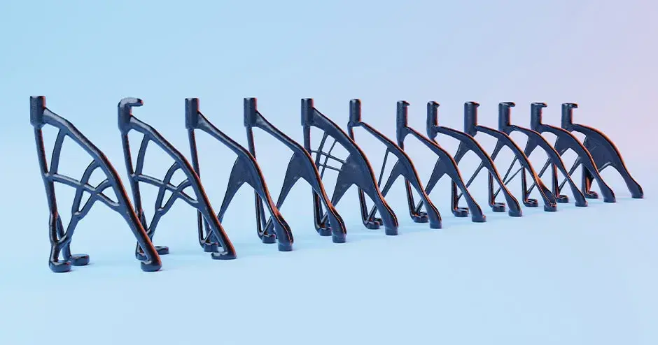 Eine Reihe 3D-gedruckter Teile, die unterschiedliche Designtechniken und kundenspezifische Drucke zeigen