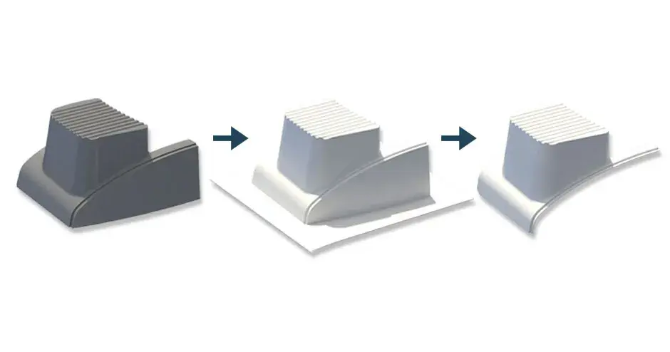 Form für die Vakuumformung eines Stoßfängers eines Schienenfahrzeugs, die mit dem Pelletmaterial PC-GF10 auf dem 3D-Drucker Titan Atlas 3.6 gedruckt wurde