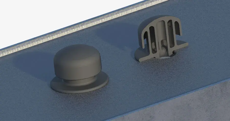 3D-gedruckte Entlüftungsschraube für ein Getriebegehäuse und Querschnitt mit internen Kanälen.