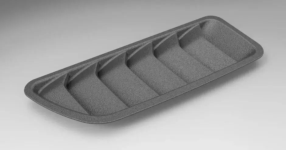 Ein 3D-gedruckter „Haifischgrill“ aus Kunststoff in Produktionsqualität und mit strukturierter Oberfläche