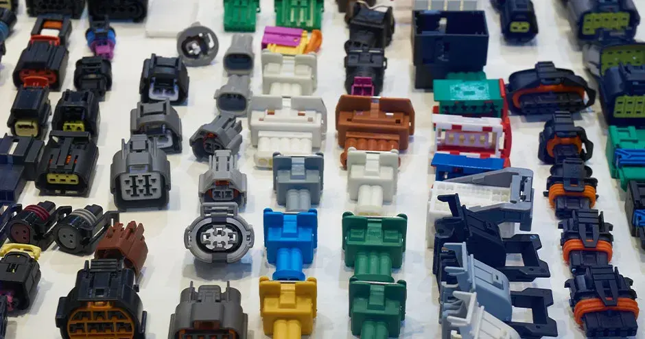 Verschiedene Arten von elektrischen Steckverbindern, die in den elektrischen Kabelbäumen und Leitungen des Fahrzeugs verwendet werden