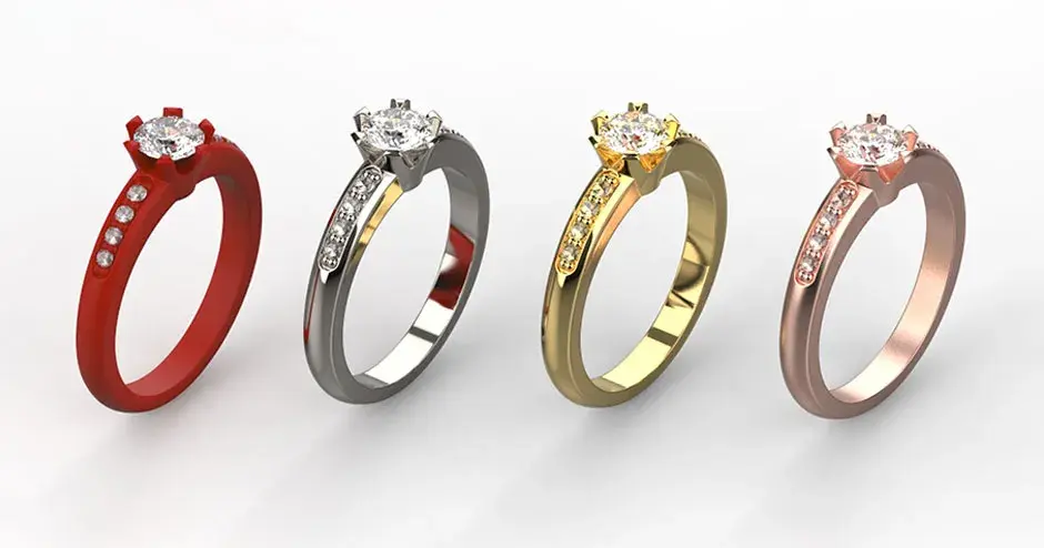 4 Ringe in einer Reihe zeigen den Gussprozess