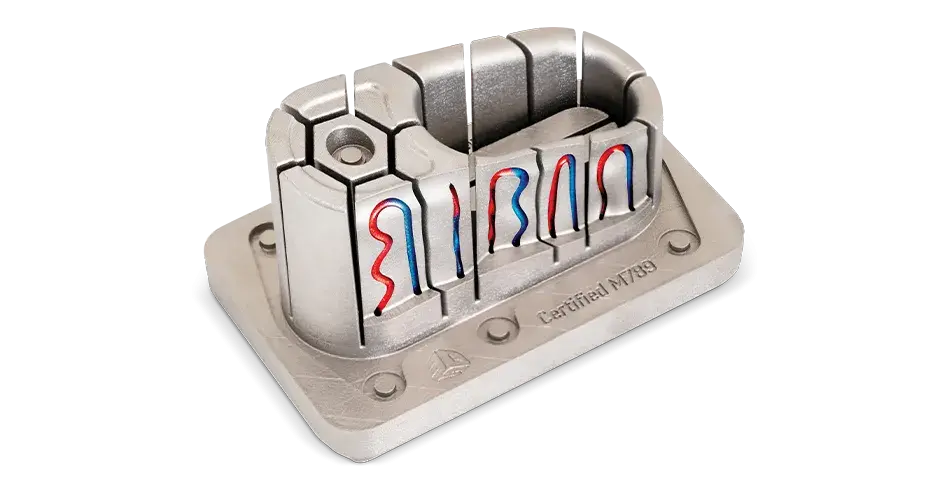 Eine Entlüftungsöffnung für einen Einleger mit DMP-Tool für konturnahe Kühlung, hergestellt aus Certified M789 (A)